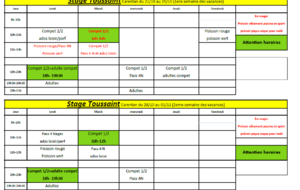 Planning des vacances de la Toussaint