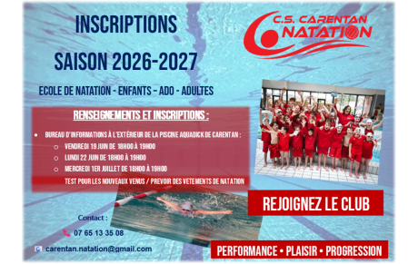 Inscriptions et réinscriptions saison 2026/2027